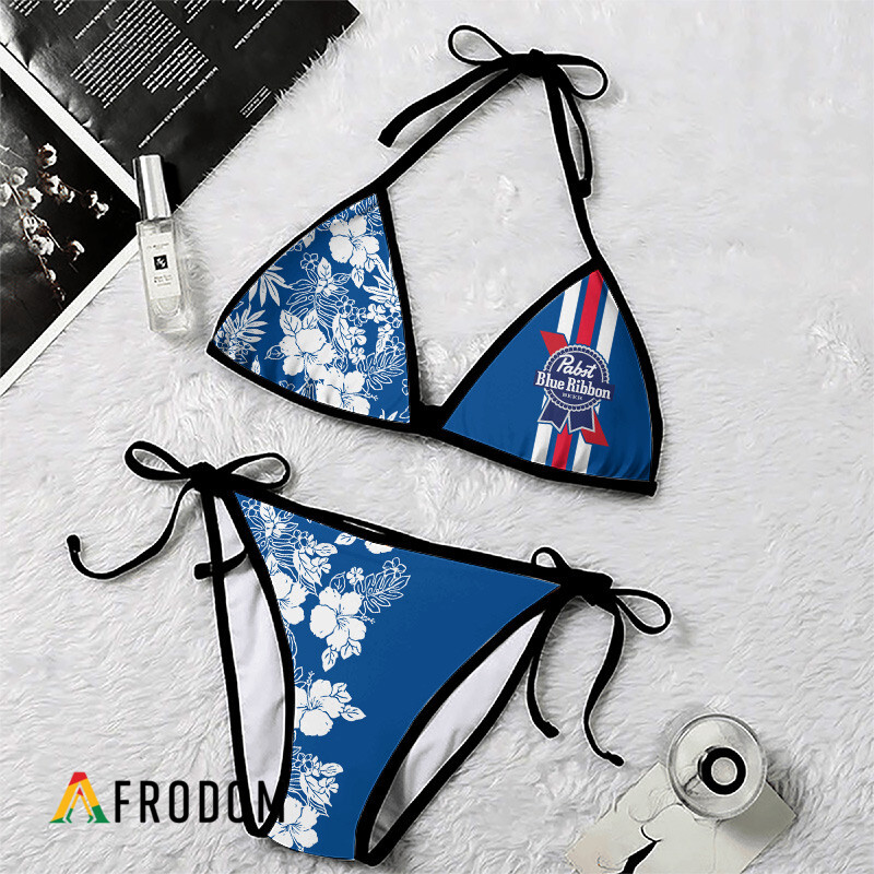 Summer Floral Blend Striped Pabst Blue Ribbon Bikini Set PBR Bikini HU