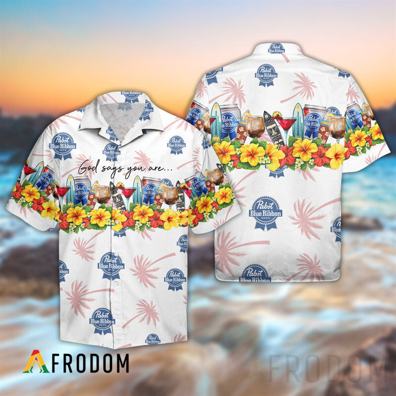 Summer Pabst Blue Ribbon Hawaii Button Shirt And Shorts Set HU