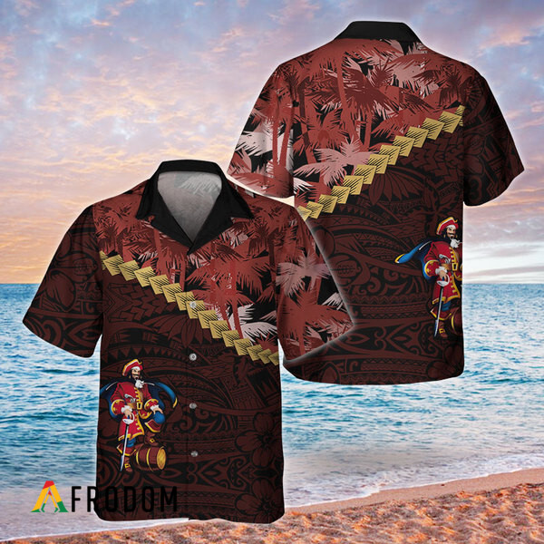 Summer Palm Tree Blend Polynesian Captain Morgan Hawaiian Shirt HU
