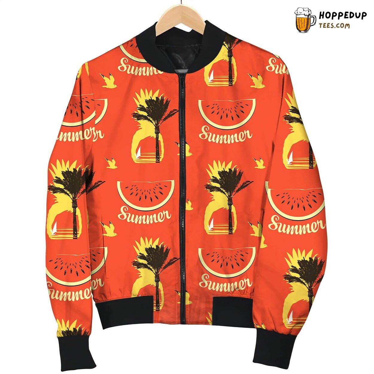 Summer Seamless Pattern With Palms And Watermelons Bomber Jacket