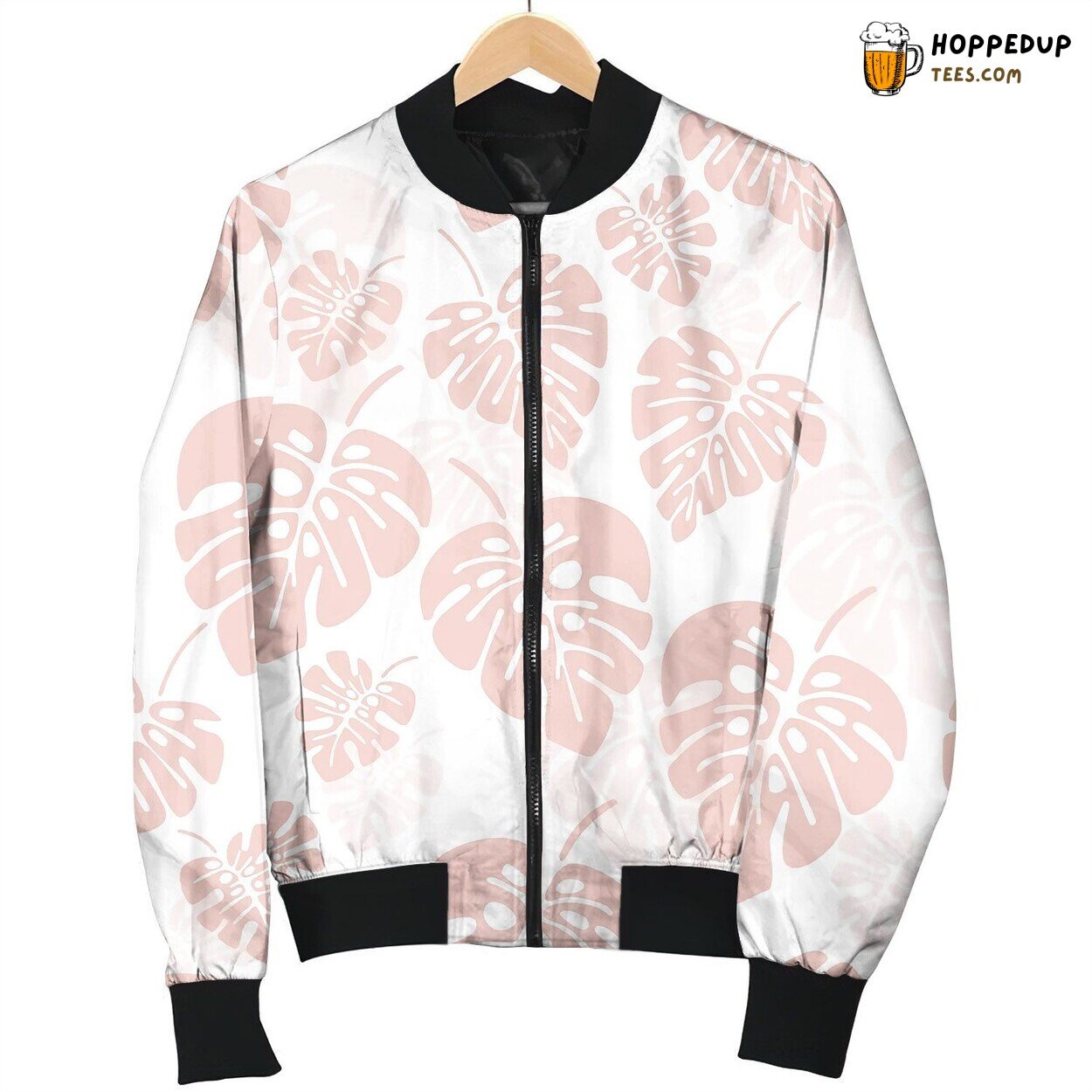 Summer Seamless Pattern With Pink Monstera Bomber Jacket
