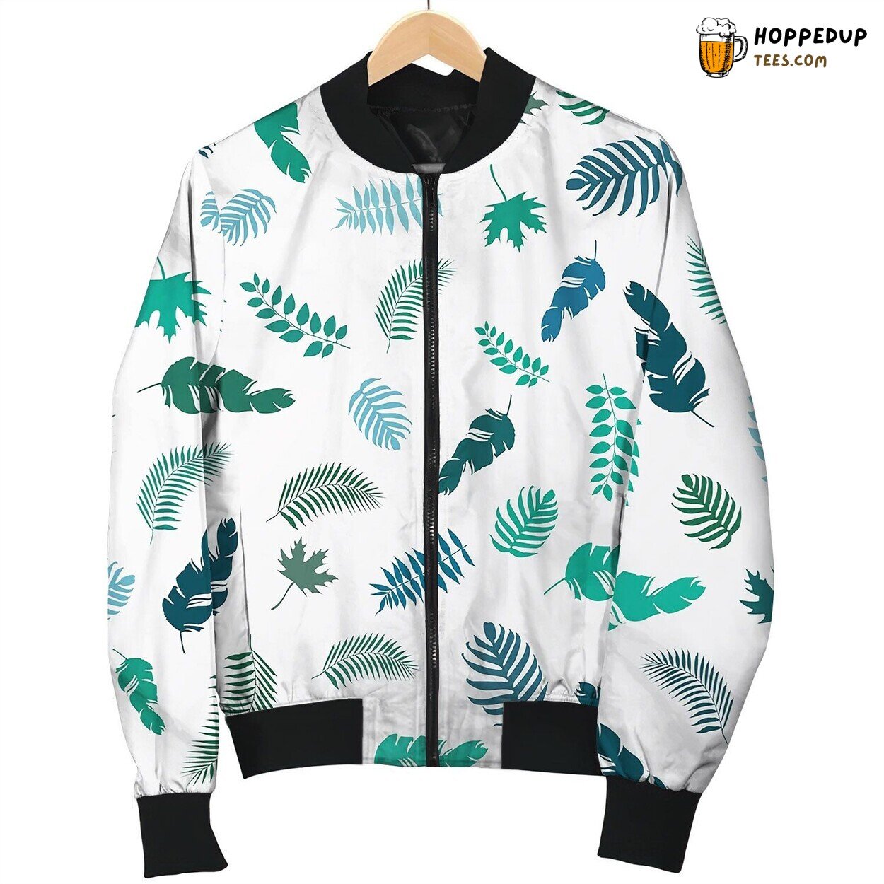 Summer Tropical Palm Leaves Green Color Pattern Bomber Jacket