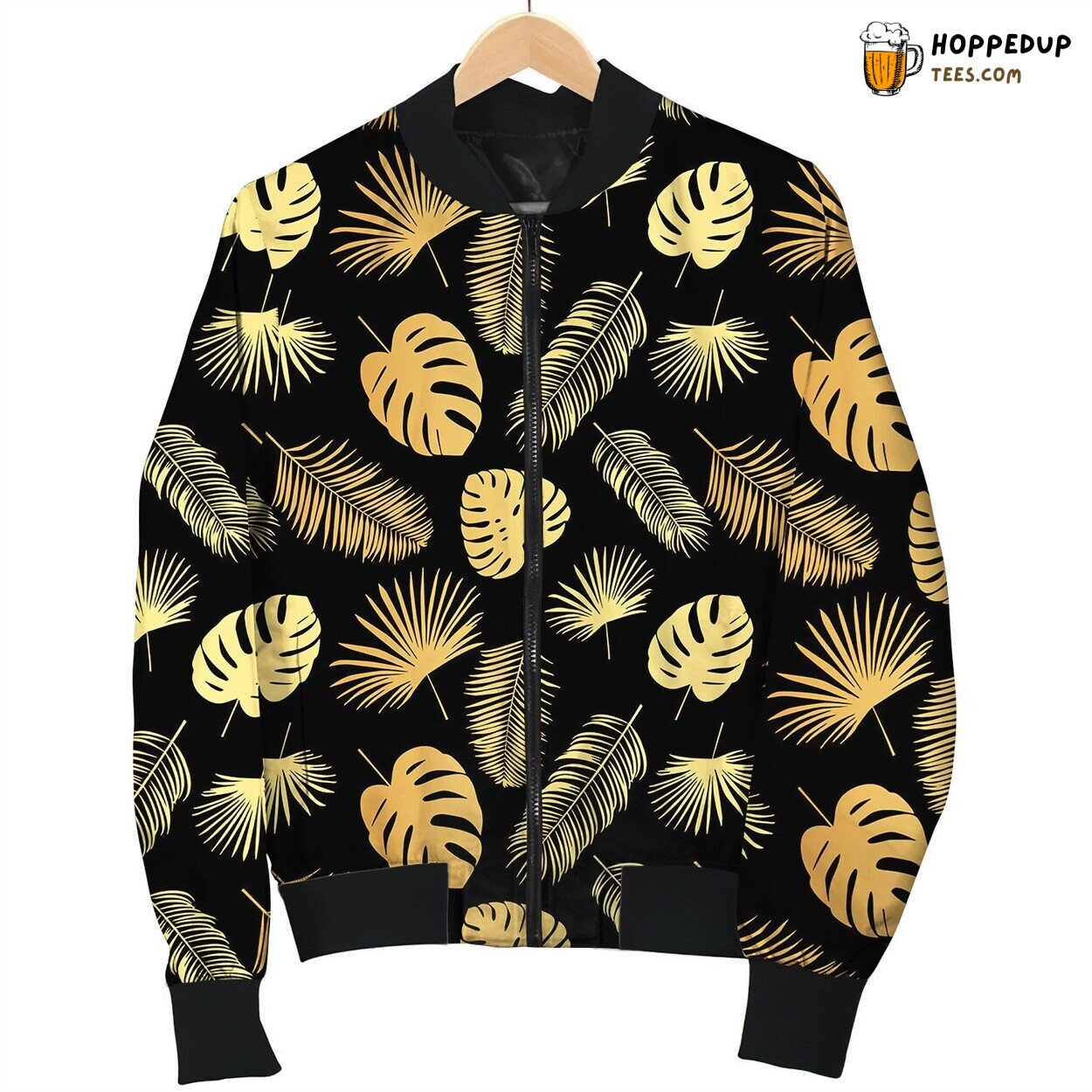 Summer Tropical Palm Tree Leaves Seamless Pattern Bomber Jacket