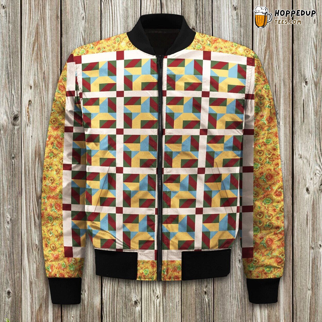 Sun Kissed Sunflower Print Winter Bomber Jacket Bright Floral Style Touch