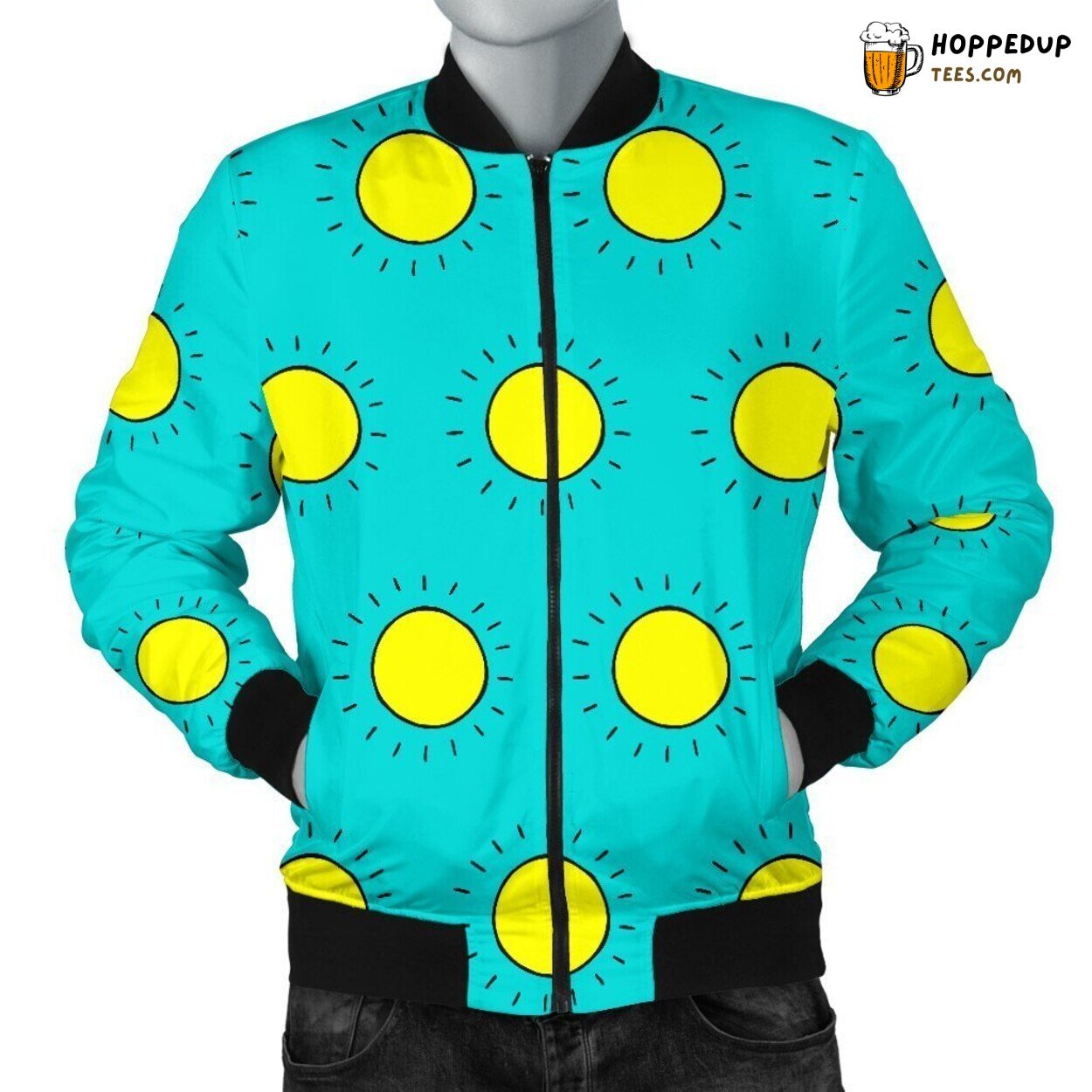 Sun Whimsical Display Men’s Bomber Jacket Cute Artistic Design Elegance Tribute
