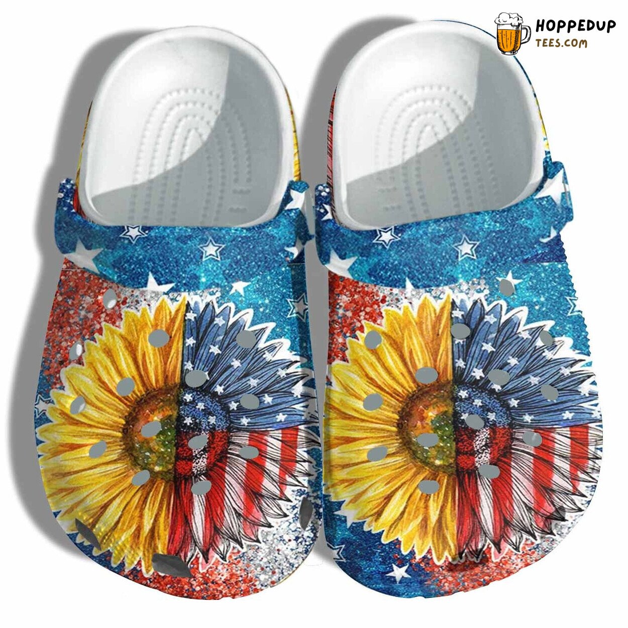 Sunflower America Flag Croc Shoes Women 4th July Twinkle Birthday Gift