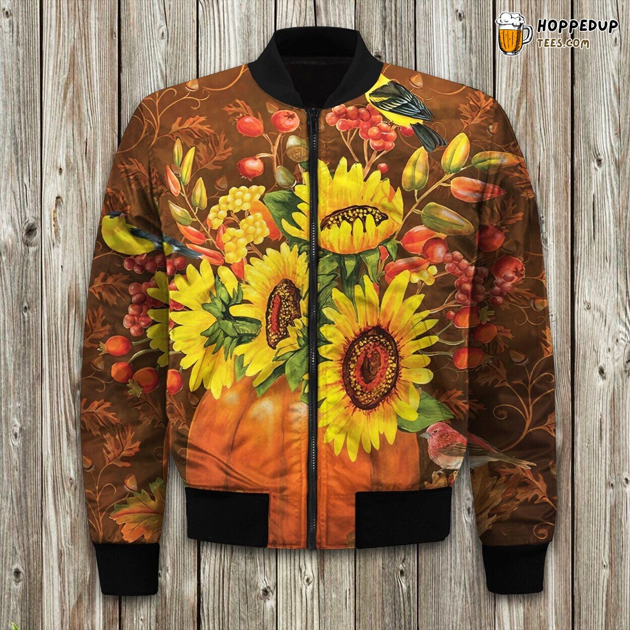 Sunflower Artistry Winter Bomber Jacket Sunshine Floral Design Charm