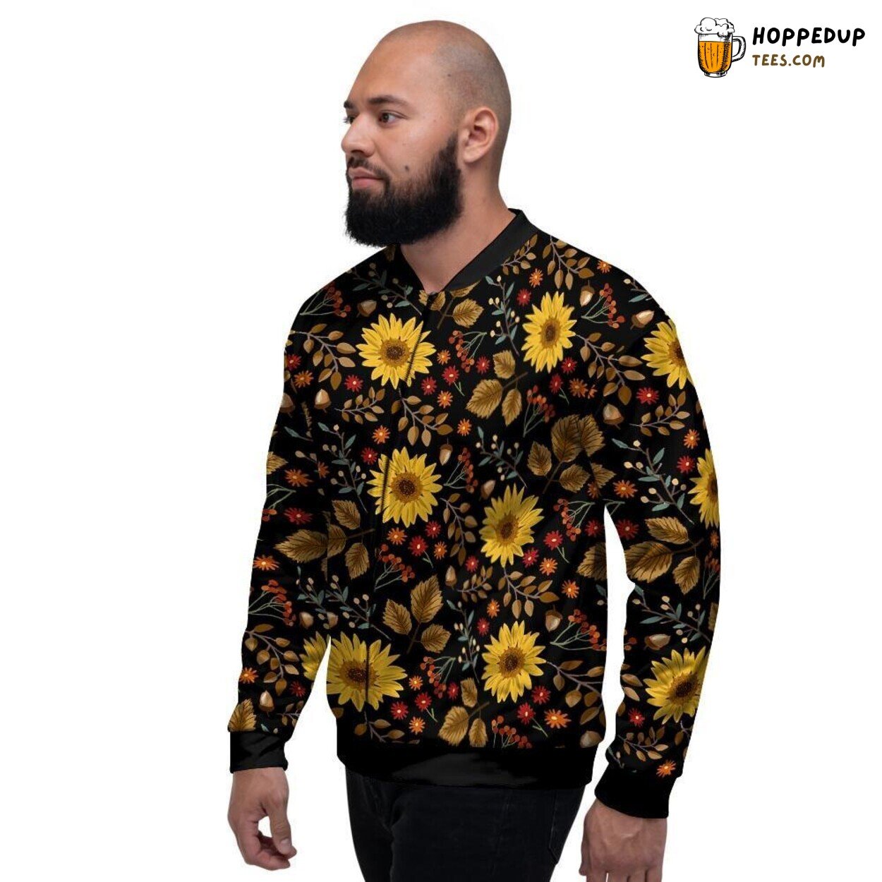 Sunflower Autumn Artistic Design Men’s Bomber Jacket Nature Inspired Pattern