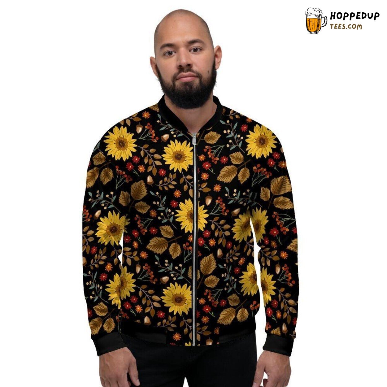 Sunflower Autumn Artistic Design Men’s Bomber Jacket Nature Inspired Pattern