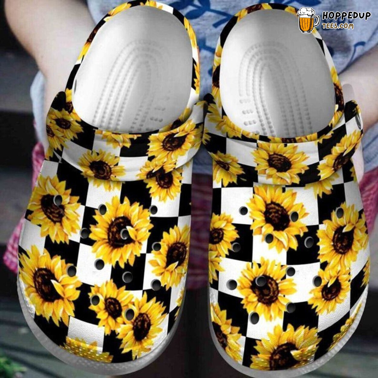 Sunflower Black and White Theme Rubber Clog Shoes Comfortable Design