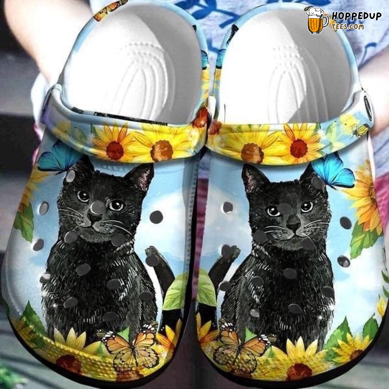 Sunflower Black Cat Design Crocbland Clogs Girl Comfortable Footwear