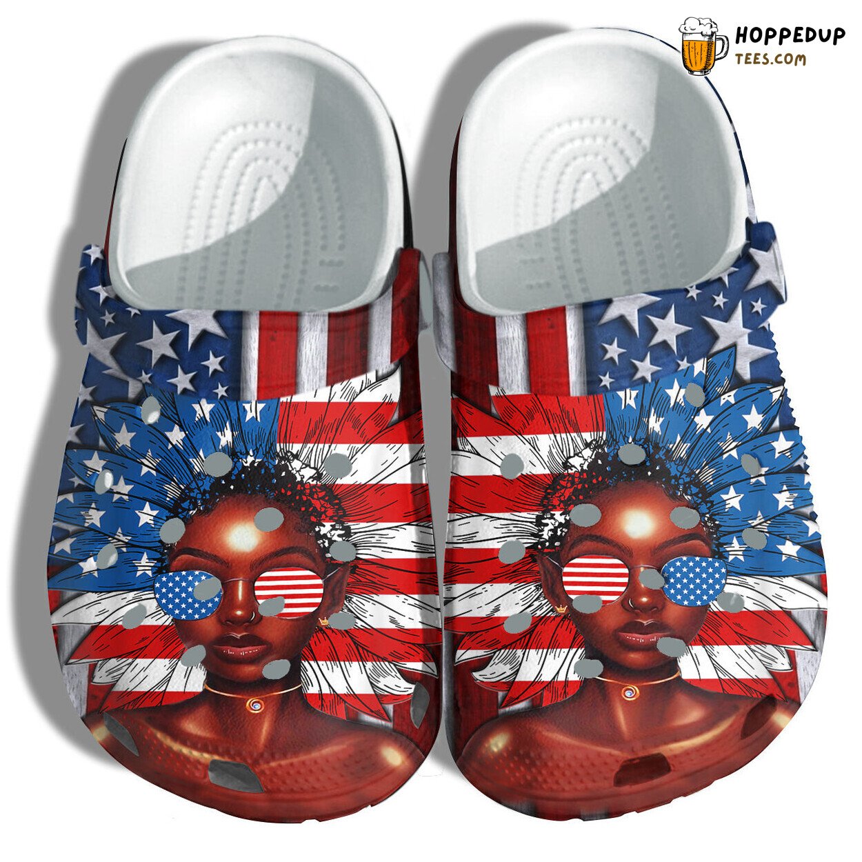 Sunflower Black Queen America Flag Shoes Women Magic 4th July Birthday
