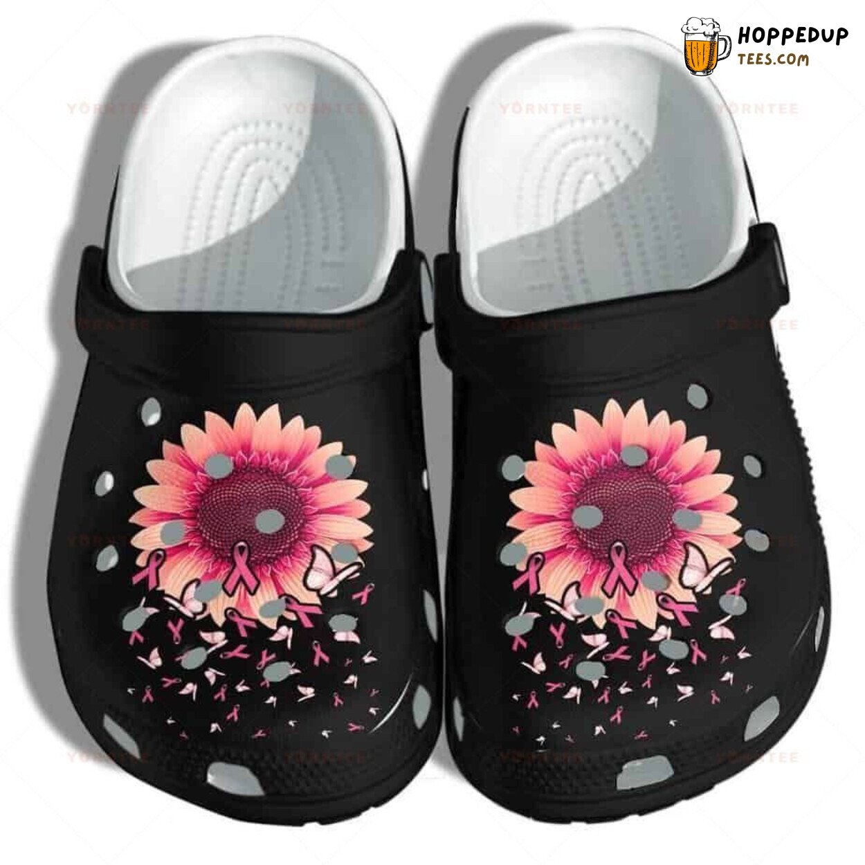 Sunflower Breast Cancer Awareness Merch Butterfly Pink Rubber Clog Shoes