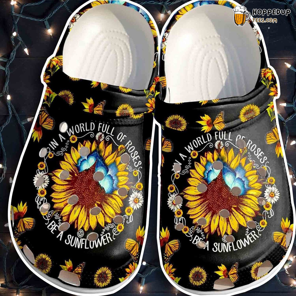 Sunflower Butterfly Hippie Comfortable Stylish Unique Clog Shoes