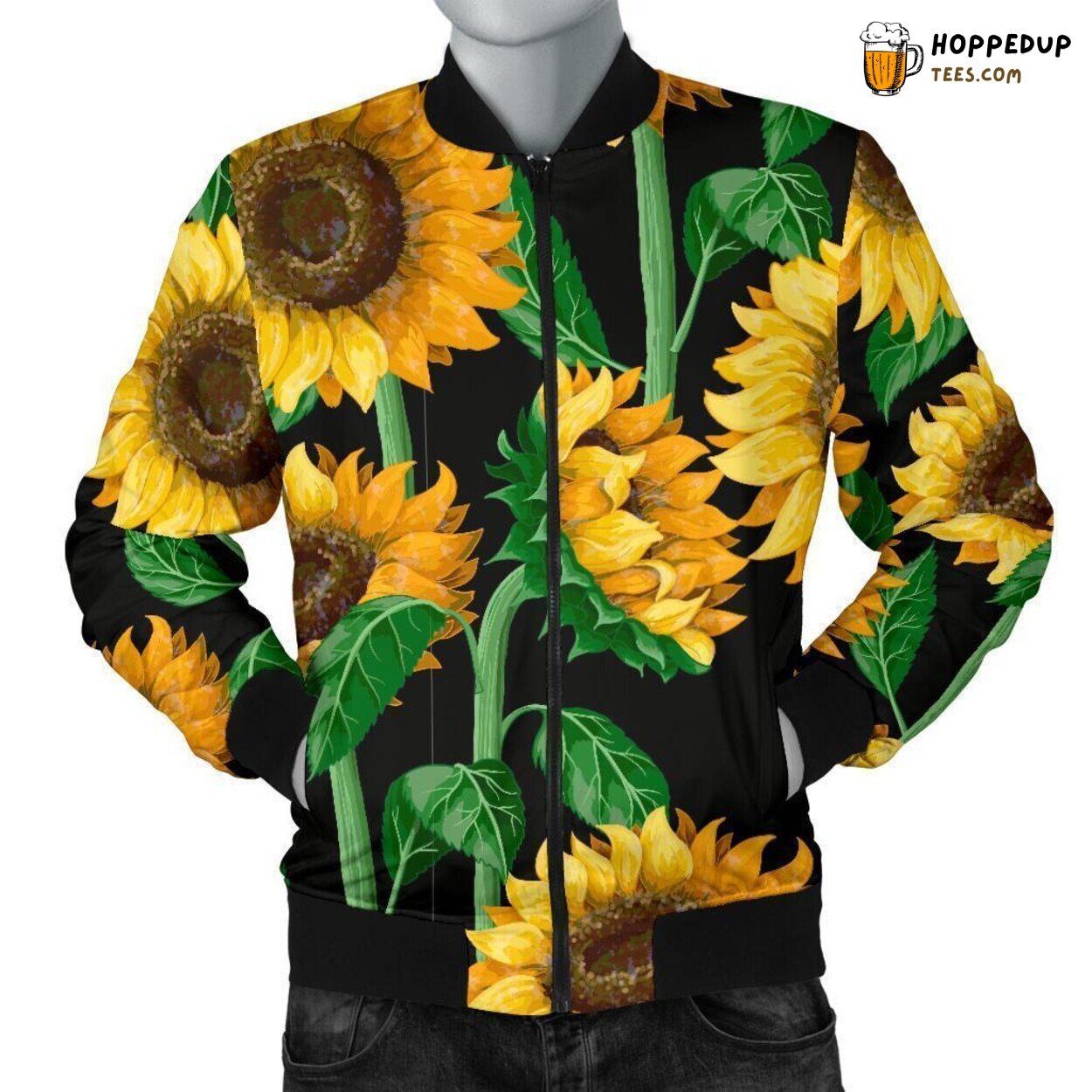 Sunflower Cartoon Whimsy Men’s Bomber Jacket Unique Pattern Essence Display
