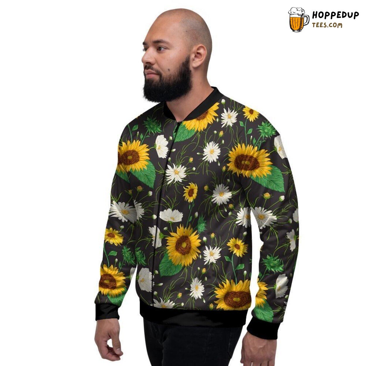 Sunflower Chamomile Fusion Design Men’s Bomber Jacket Natural Floral Style