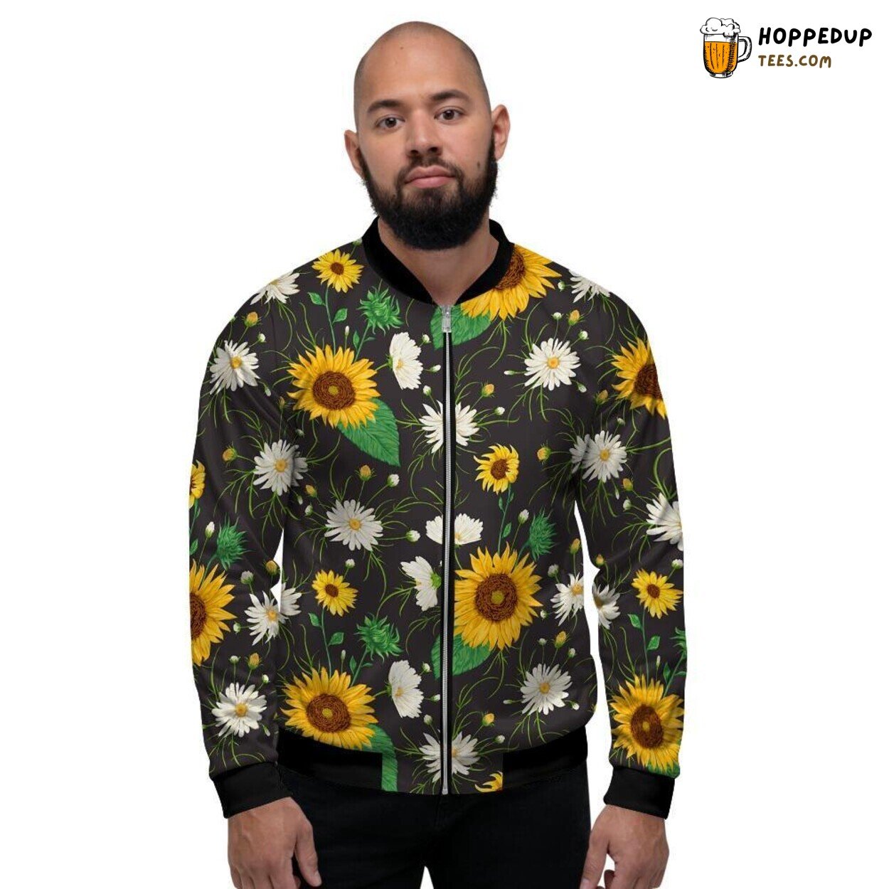 Sunflower Chamomile Fusion Design Men’s Bomber Jacket Natural Floral Style
