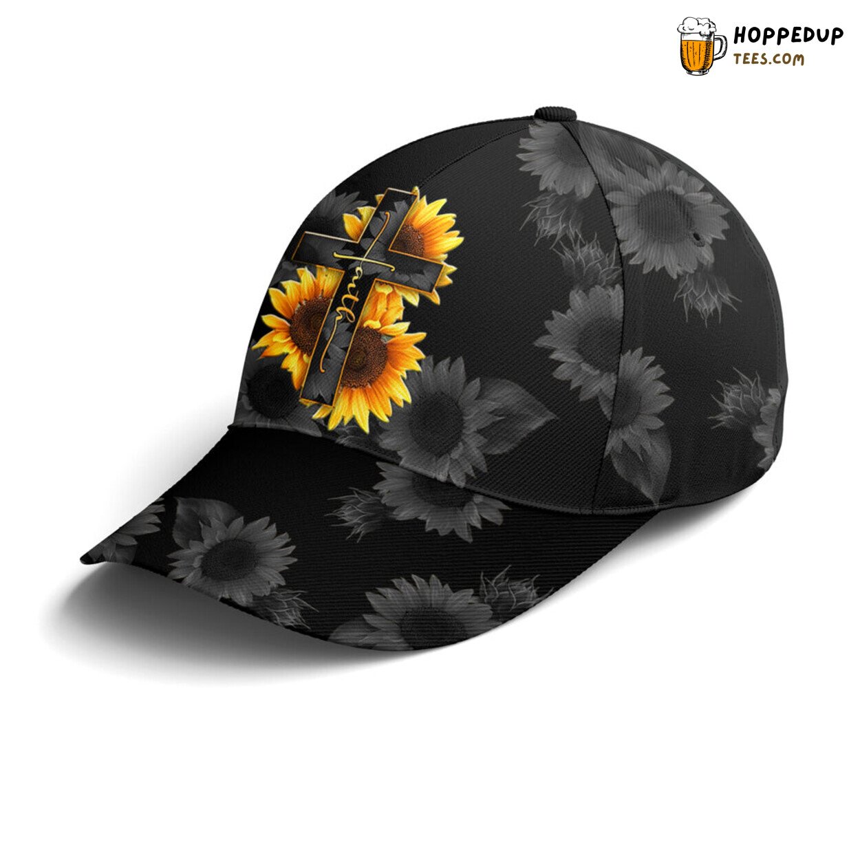 Sunflower Faith Floral Design on Sleek Black Baseball Cap Sunflower Faith Floral Design on Sleek Black Baseball Cap