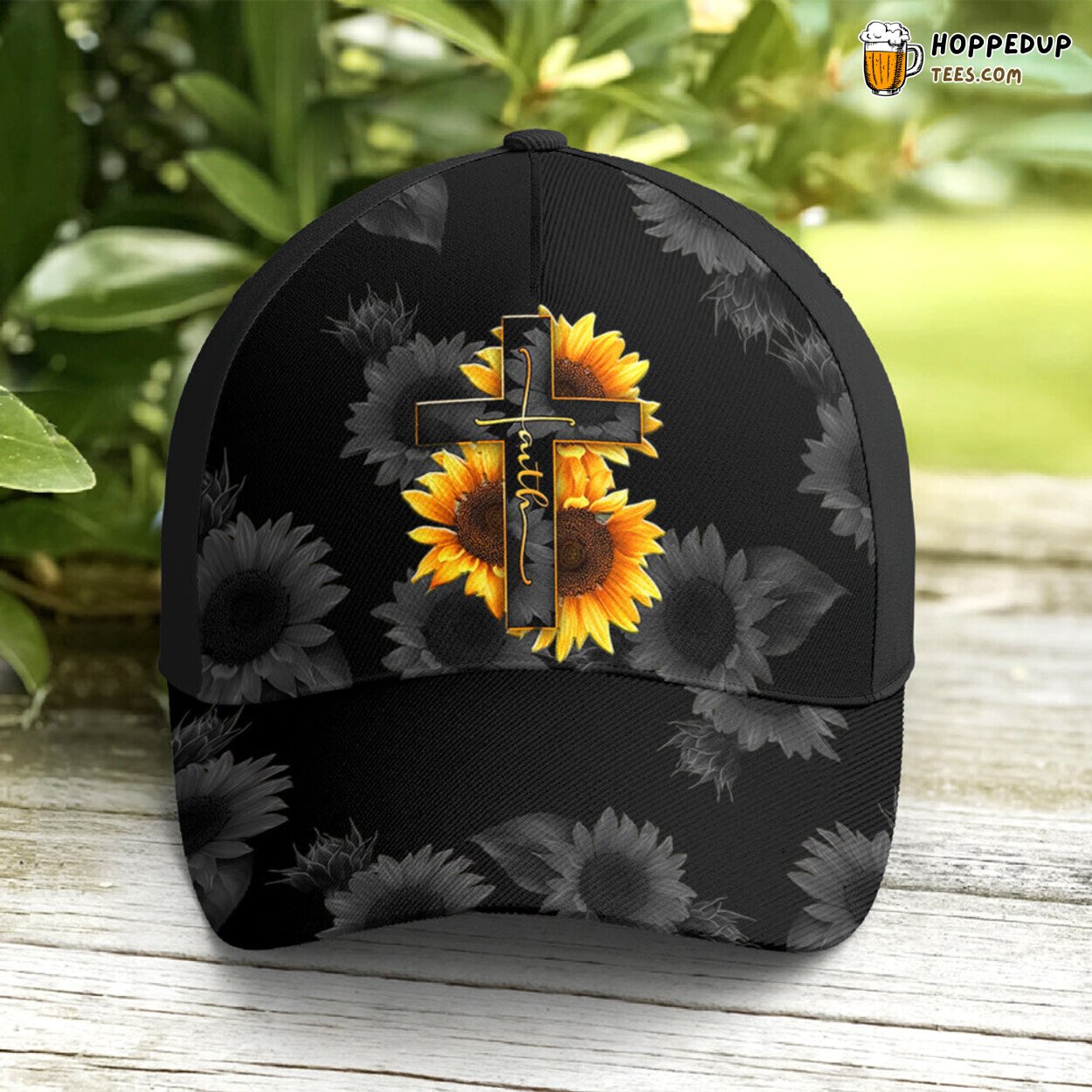 Sunflower Faith Floral Design on Sleek Black Baseball Cap