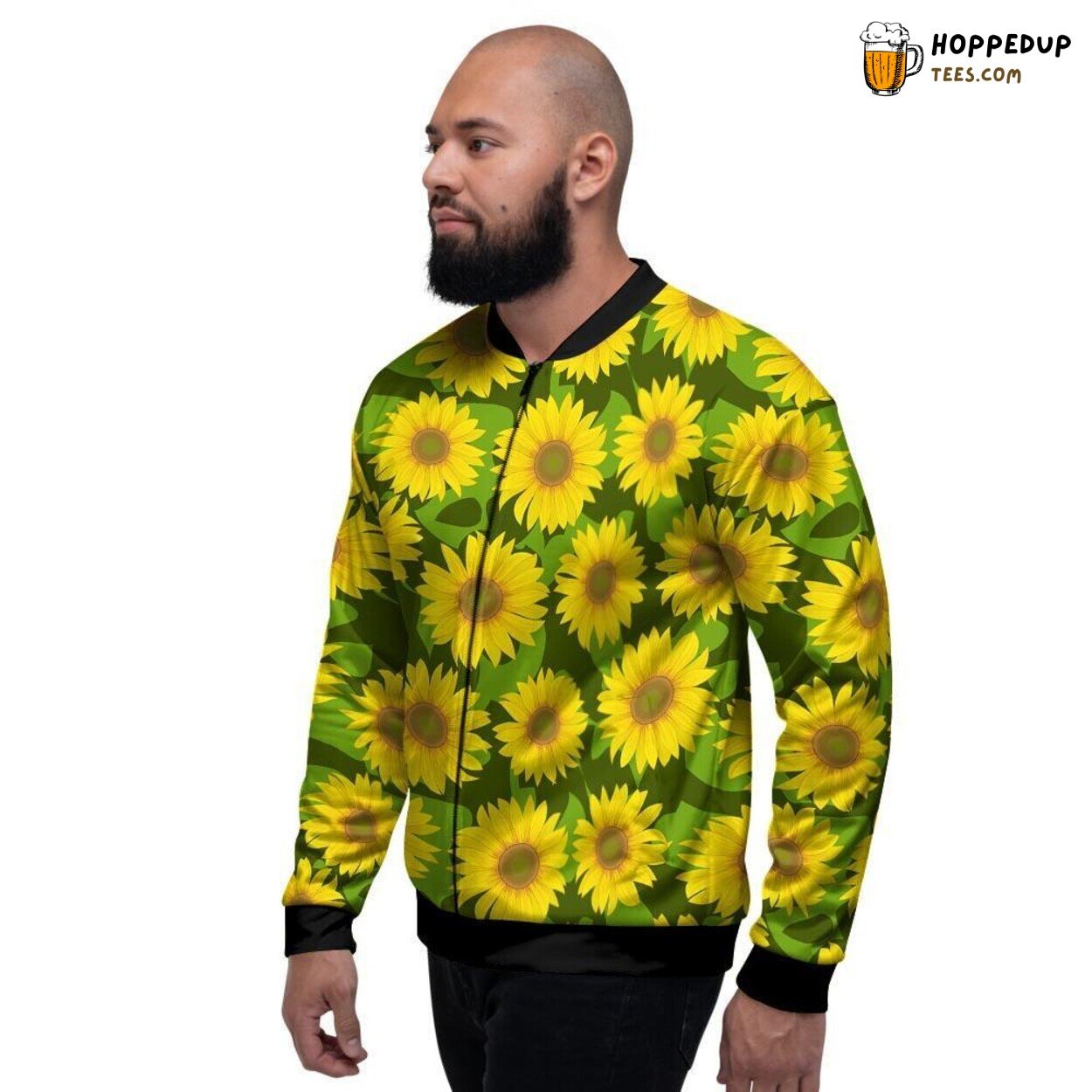 Sunflower Floral Art Print Men’s Bomber Jacket Vibrant Nature Inspired Fashion