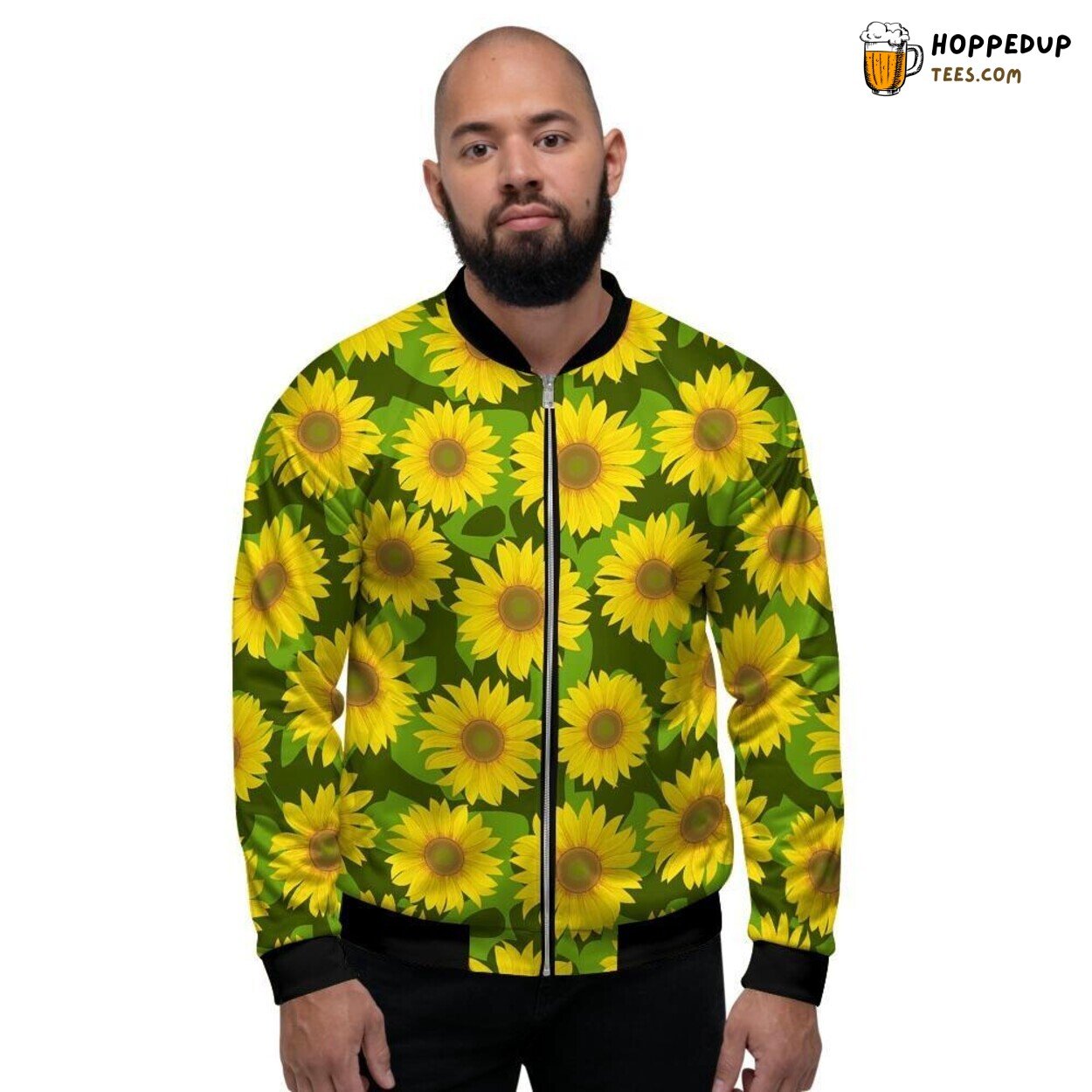 Sunflower Floral Art Print Men’s Bomber Jacket Vibrant Nature Inspired Fashion