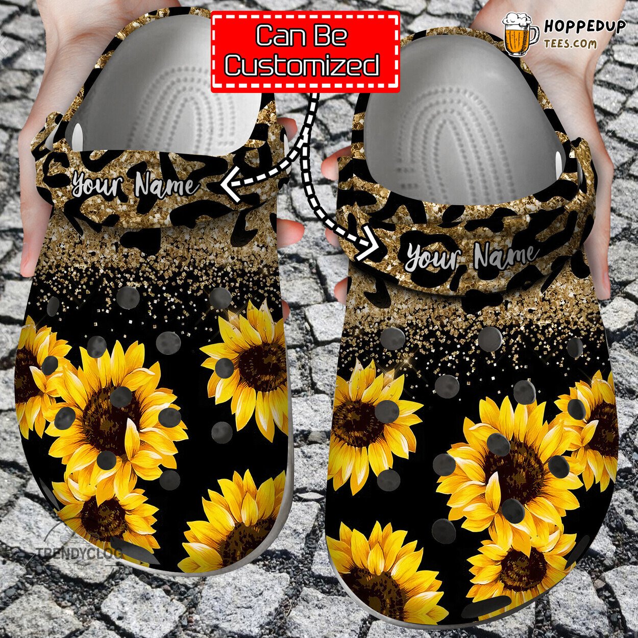 Sunflower Glitter Leopard Personalized Comfortable Unique Clogs Shoes