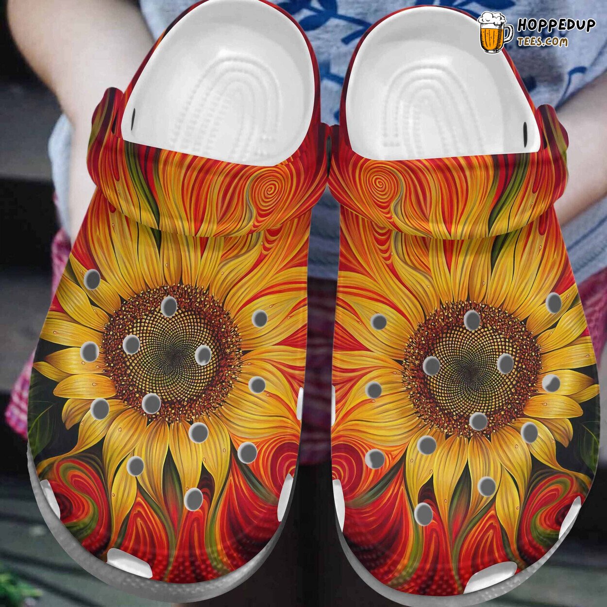 Sunflower Hippie Croc Shoes Circle Design Gifts for Mother’s Day Grandma