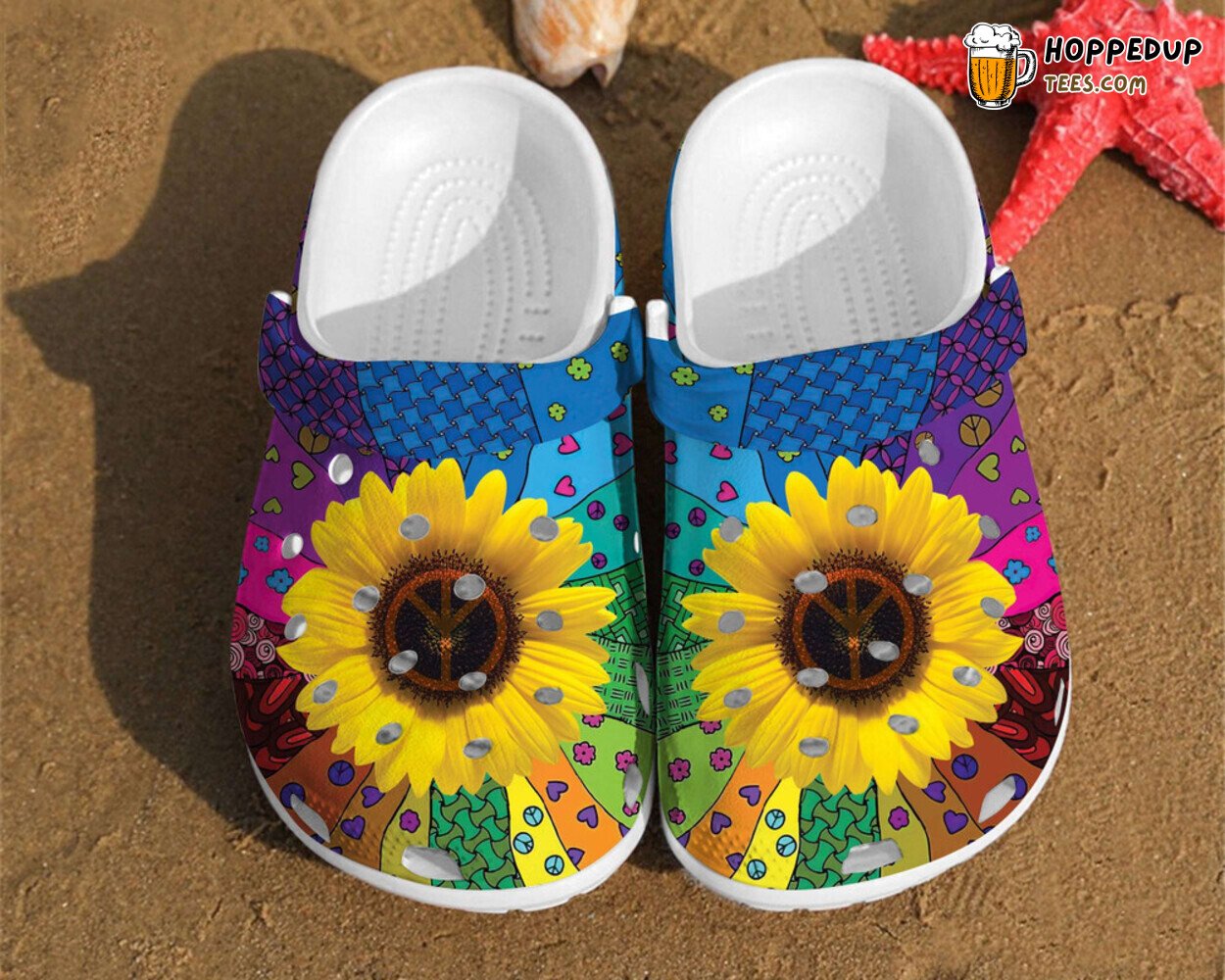 Sunflower Hippie Pattern Girl Classic Style Comfortable Rubber Clogs
