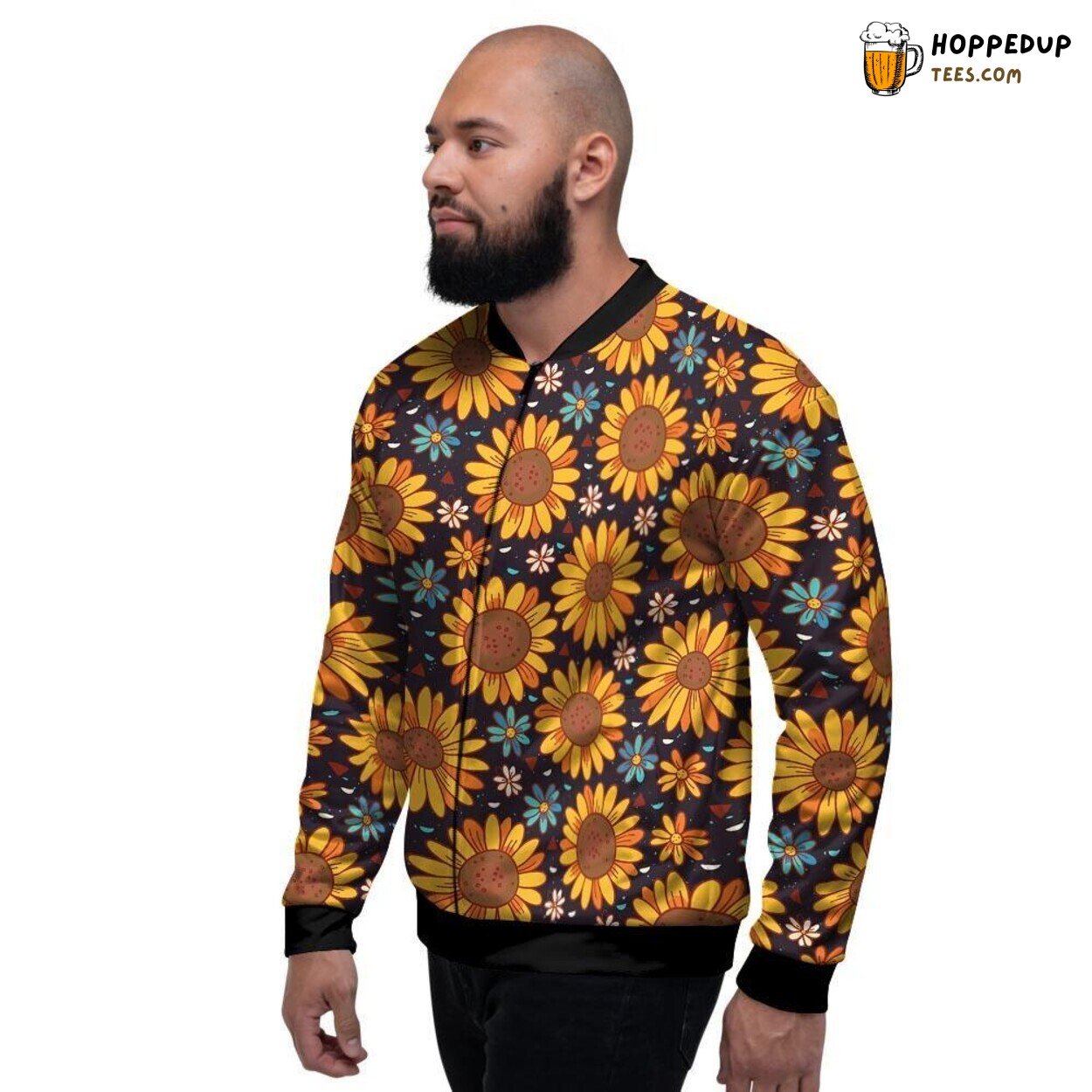 Sunflower Inspired Floral Design Men’s Bomber Jacket Nature Bloom Print Style