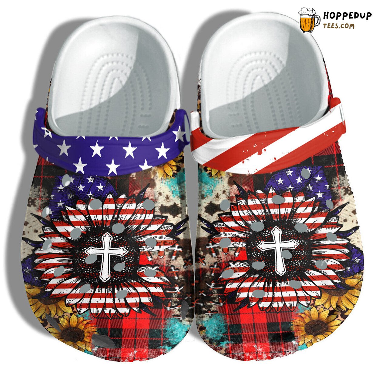 Sunflower Jesus Christian America Flag Shoes Women Faith Cross Birthday