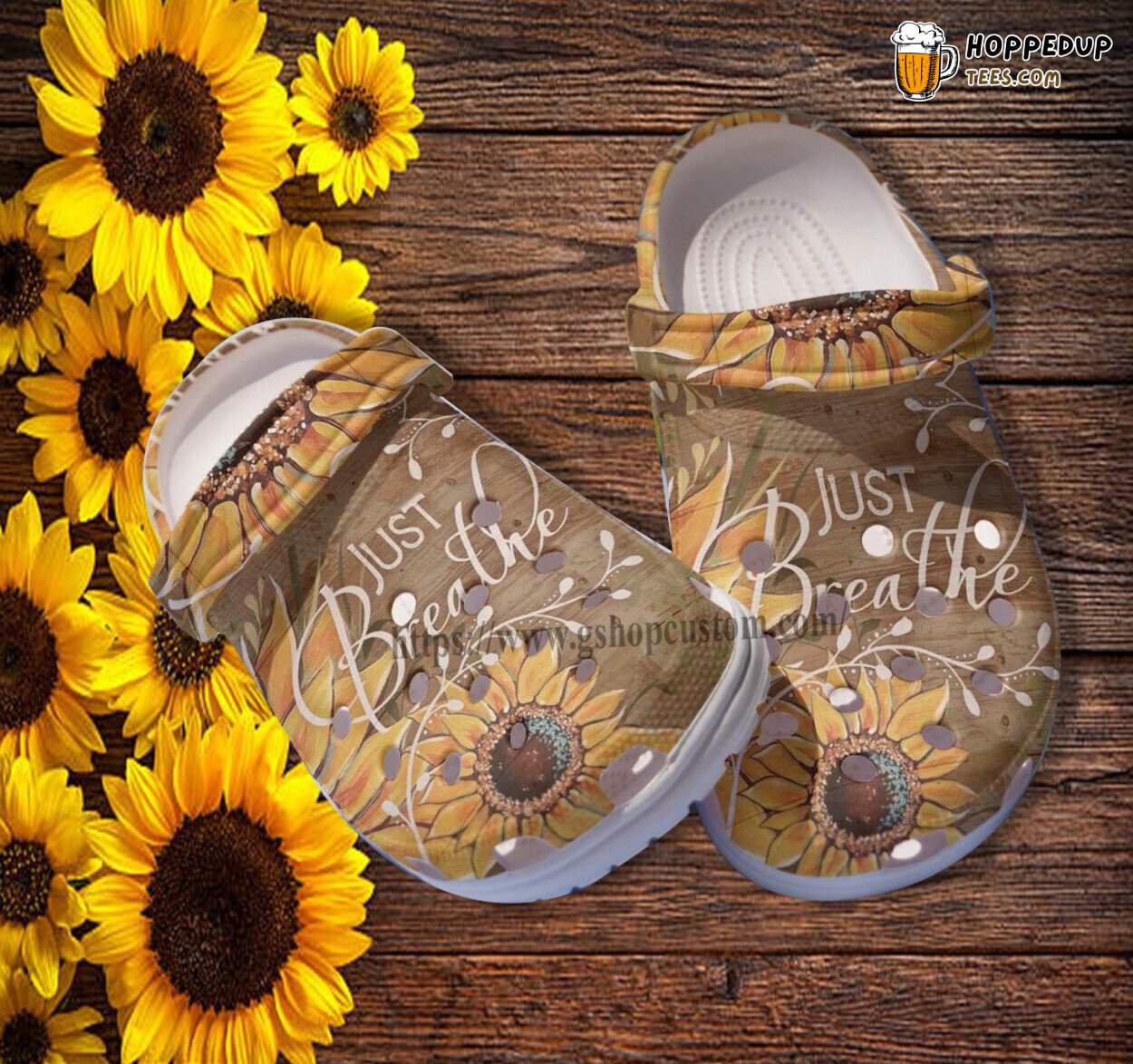 Sunflower Just Breathe Theme Croc Shoes Grandma Peaceful Design Gift