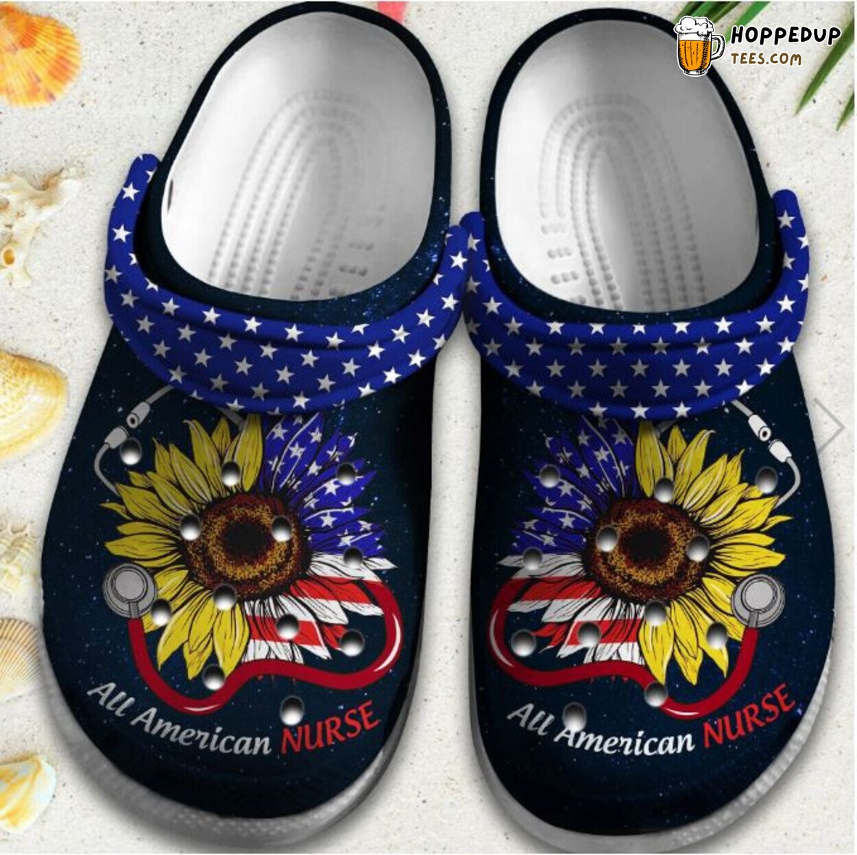Sunflower Nurse USA Flag 4th July All American Comfortable Clogs