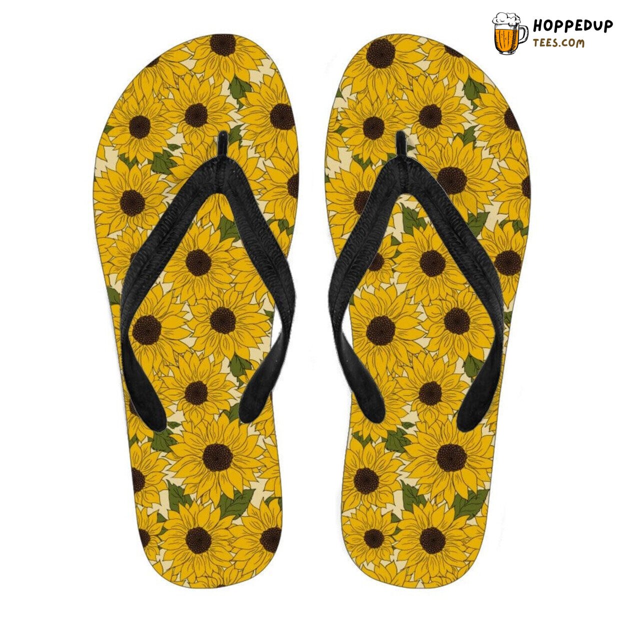 Sunflower Pattern Flip Flops 90s Style Footwear Unique Floral Design Gift