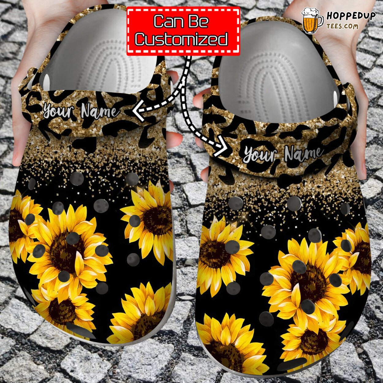 Sunflower Personalized Glitter Leopard Print Unique Clog Shoes Design