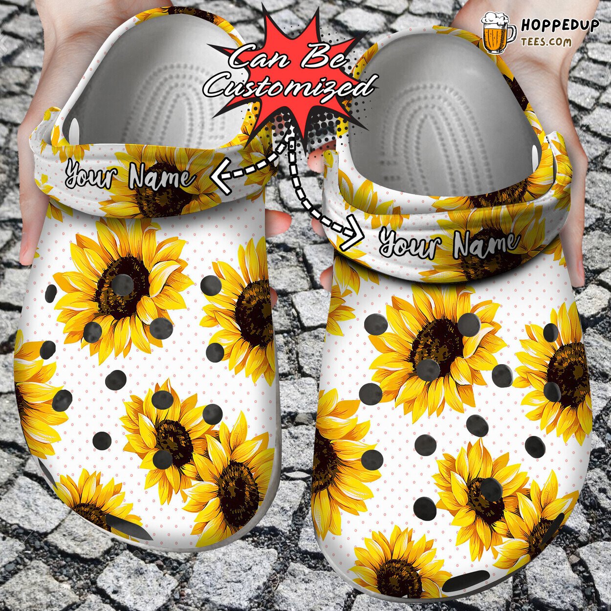 Sunflower Polka Dots Pattern Personalized Comfortable Unique Clogs