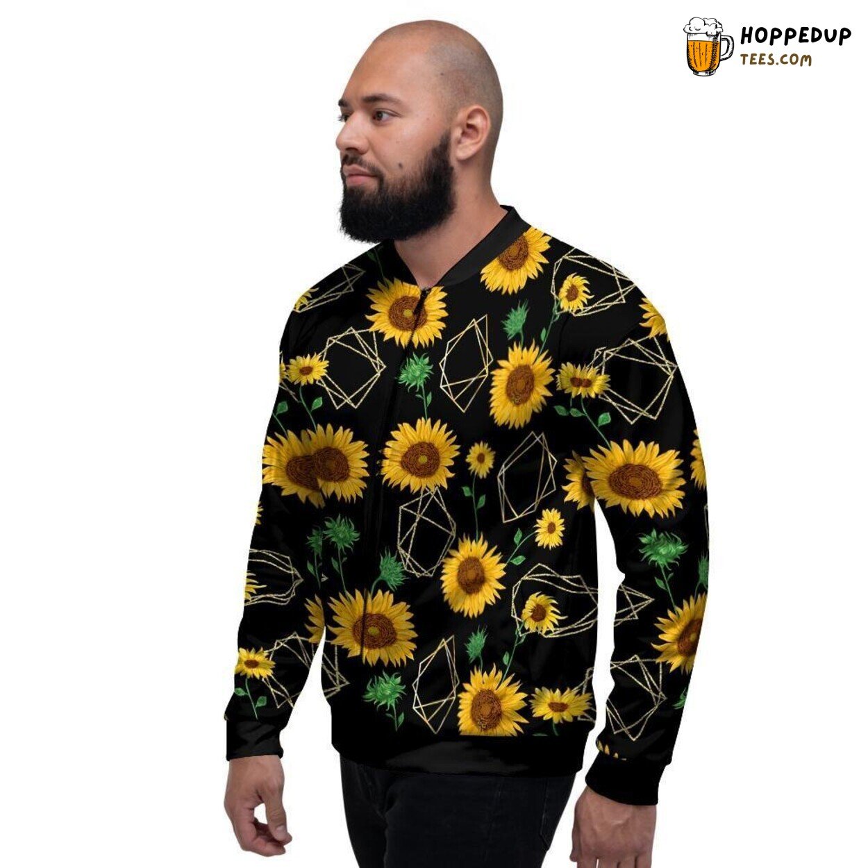Sunflower Polygonal Artistry Men’s Bomber Jacket Modern Floral Design Touch