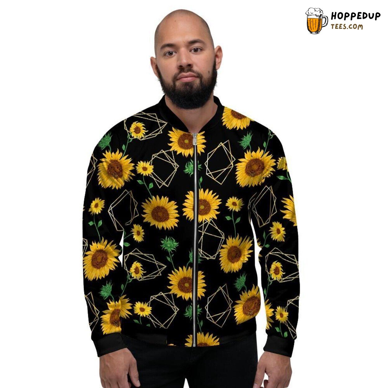 Sunflower Polygonal Artistry Men’s Bomber Jacket Modern Floral Design Touch