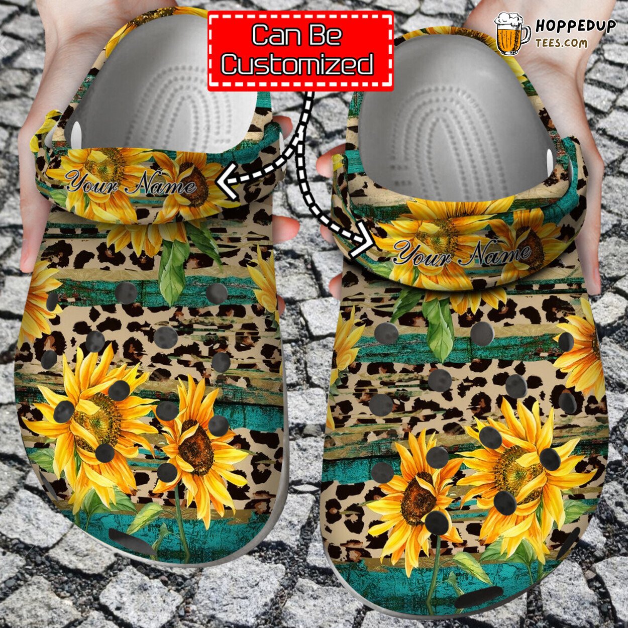 Sunflower Print Rustic Tea Wood Leopard Comfortable Unique Clog Shoes