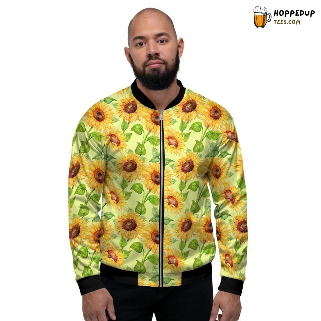Sunflower Print Vibrant Yellow Men’s Bomber Jacket Floral Nature Design Fashion