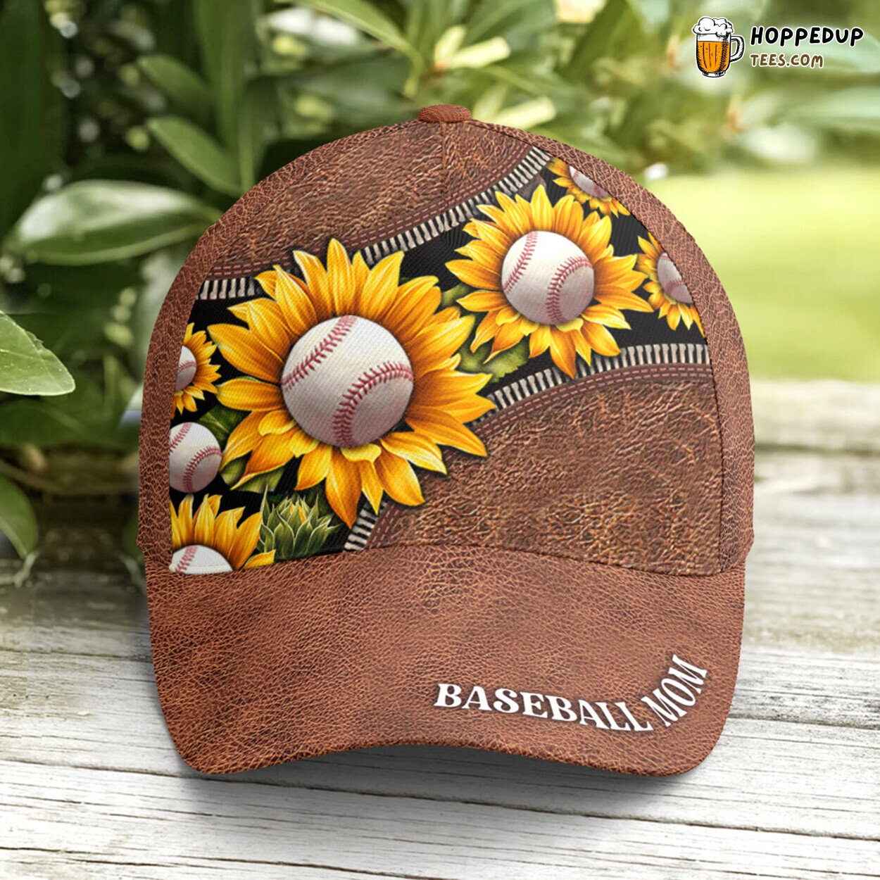 Sunflower Proud Mom in Elegant Leather Look Baseball Cap Design