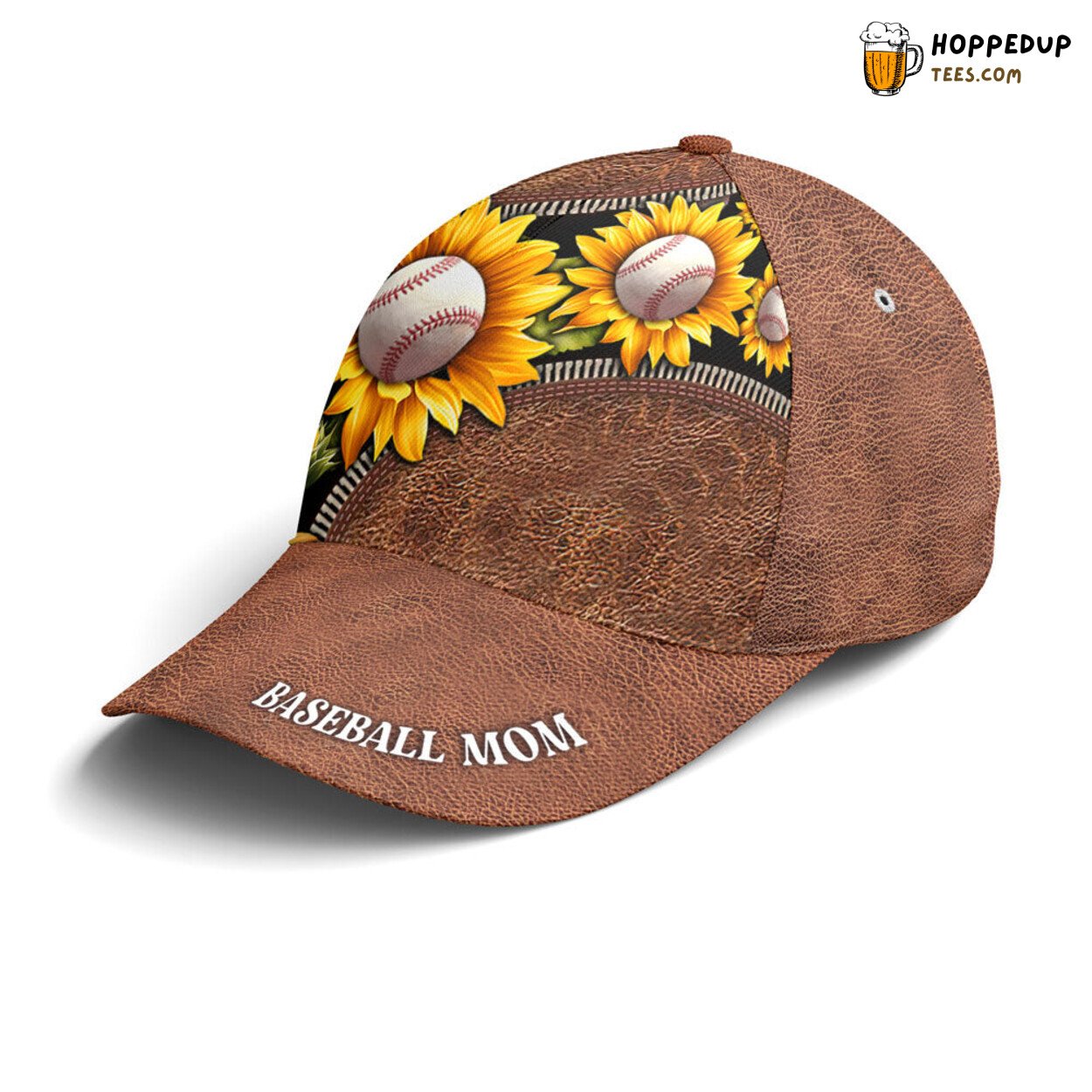 Sunflower Proud Mom in Elegant Leather Look Baseball Cap Design Sunflower Proud Mom in Elegant Leather Look Baseball Cap Design