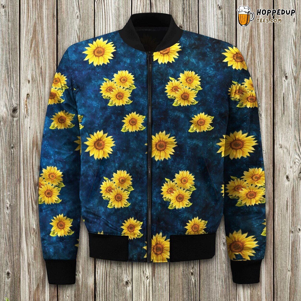 Sunflower Themed Winter Bomber Jacket Classic Style Comfort Tailored Fit