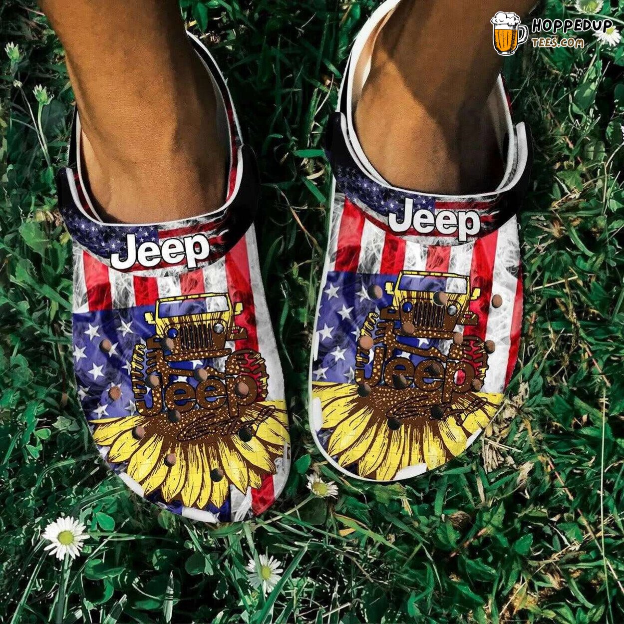 Sunflower US Flag Jeep Girl Themed Jeep Lover Clog Shoes