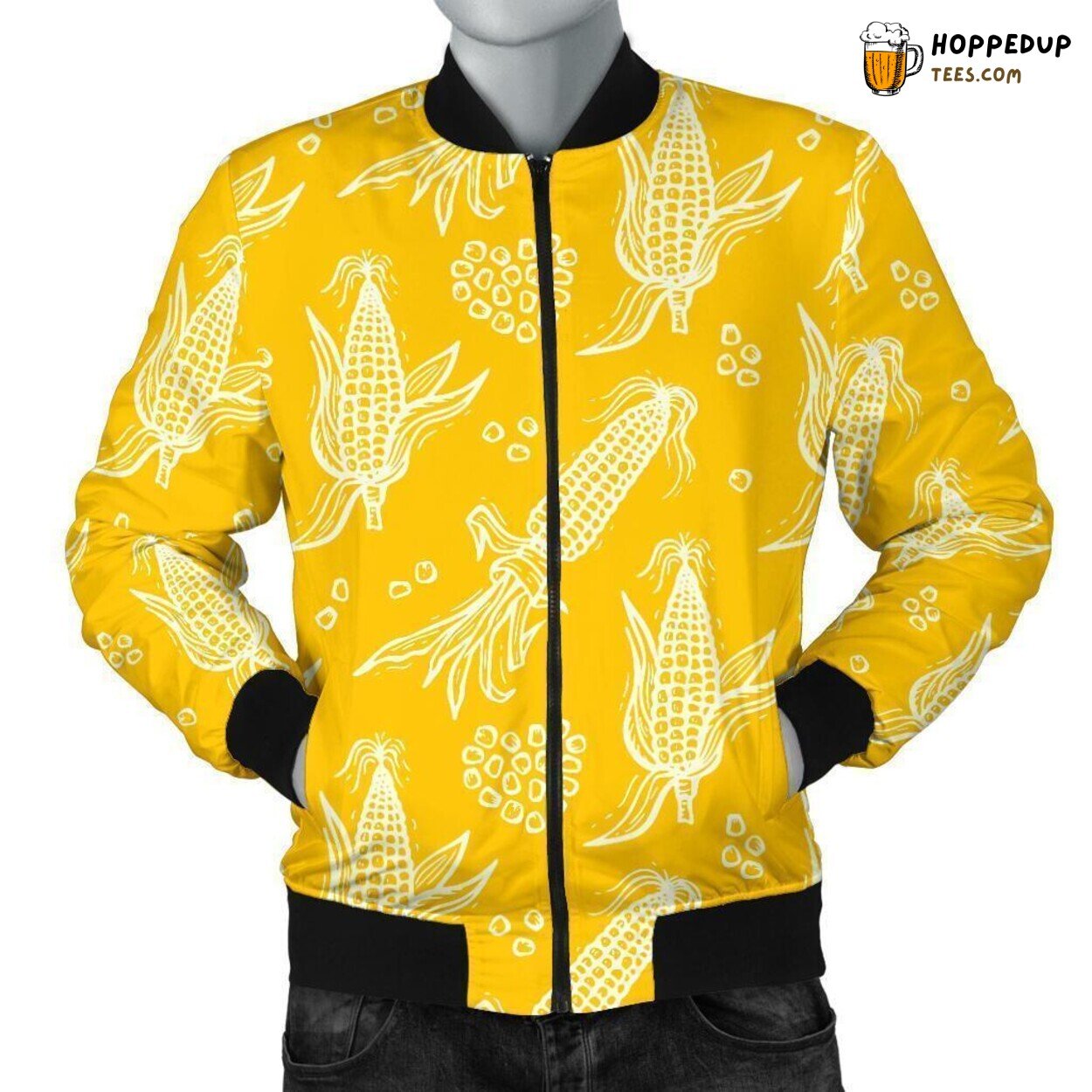 Sunlit Corn Yellow Men’s Bomber Jacket Unique Pattern Design Essence Display