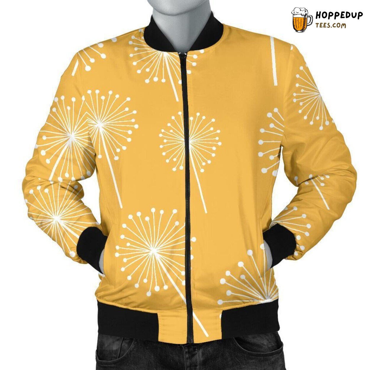 Sunlit Yellow Dandelion Men’s Bomber Jacket Unique Pattern Design Essence
