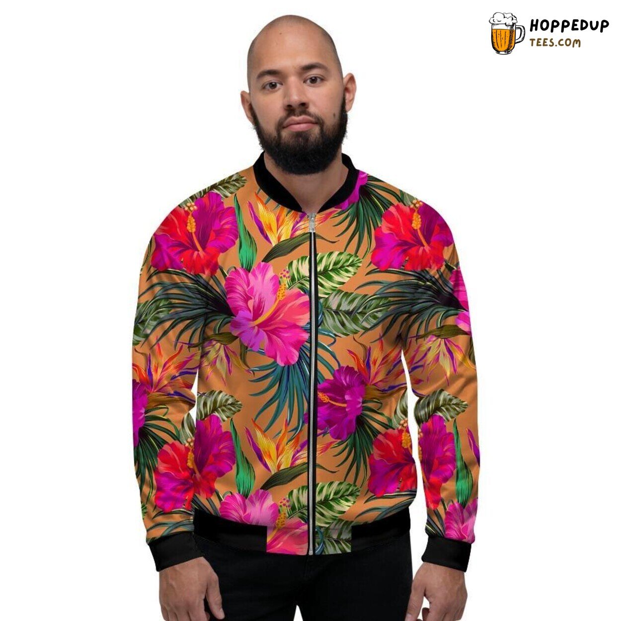 Sunlit Yellow Hibiscus Hawaiian Men’s Bomber Jacket Tropical Flower Showcase