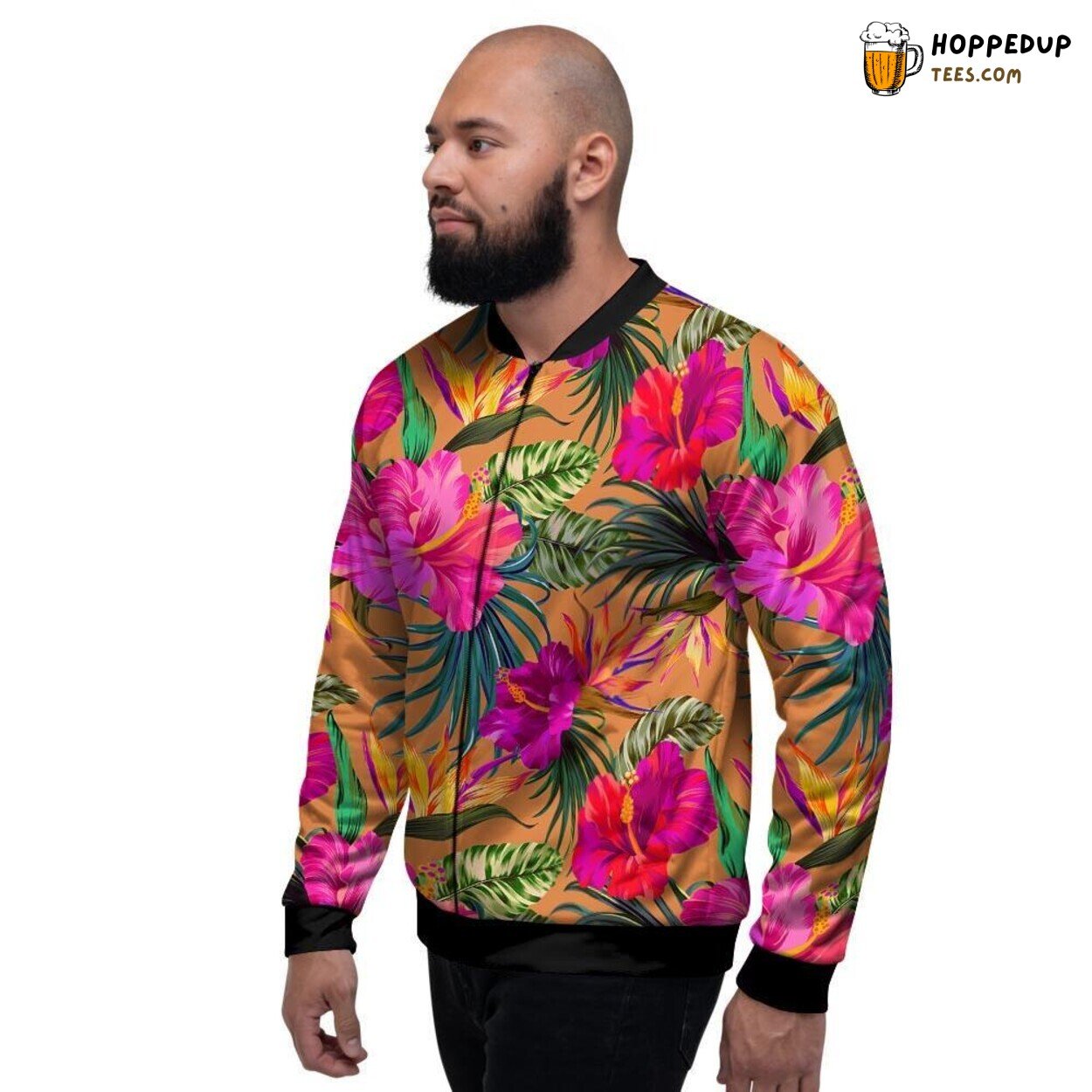 Sunlit Yellow Hibiscus Hawaiian Men’s Bomber Jacket Tropical Flower Showcase
