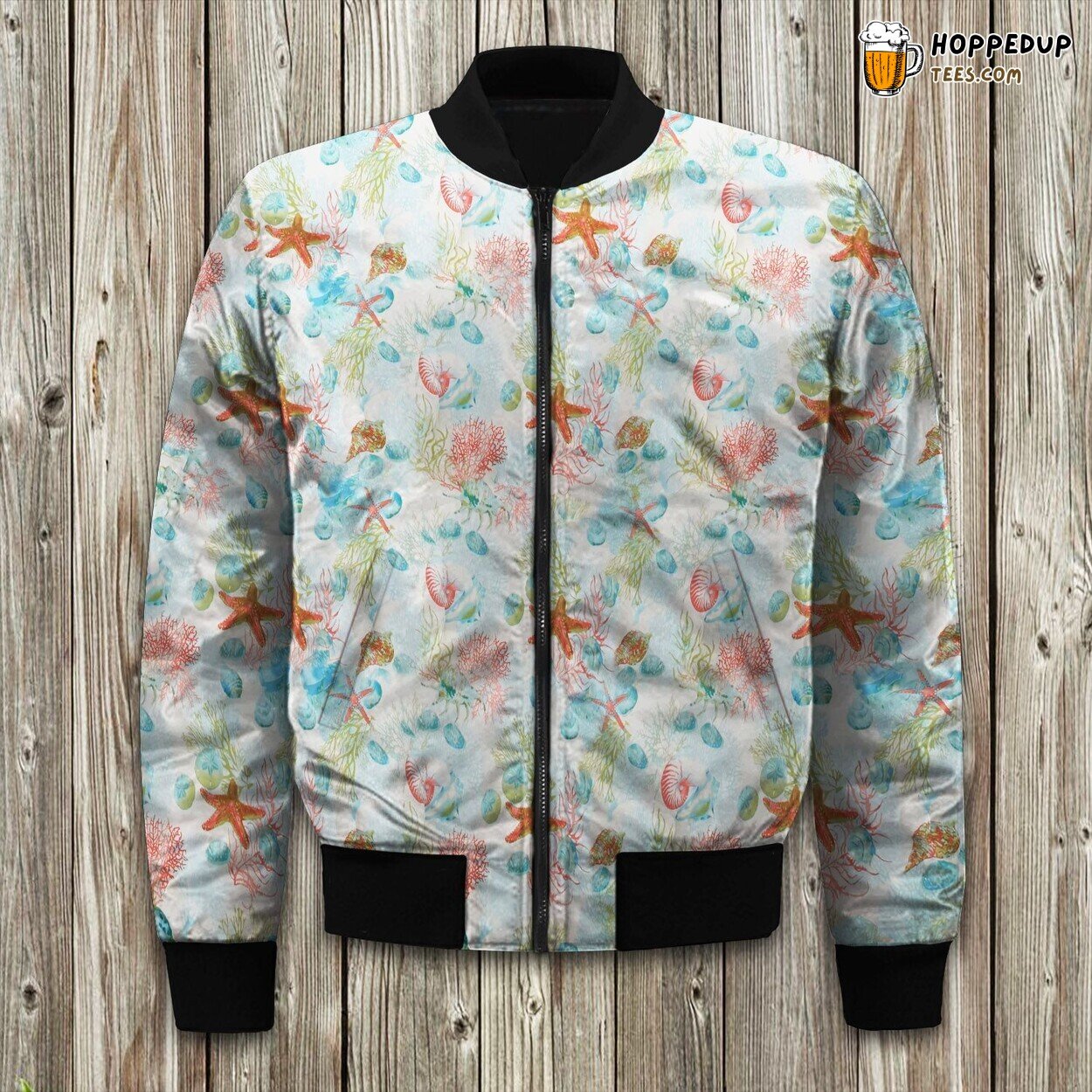Sunny Beach Day Memories Winter Bomber Jacket Ocean Waves Serenity