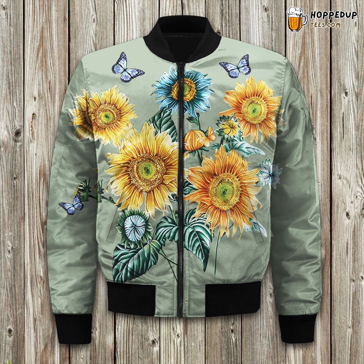 Sunny Bloom Sunflower Design Winter Bomber Jacket Floral Beauty Statement