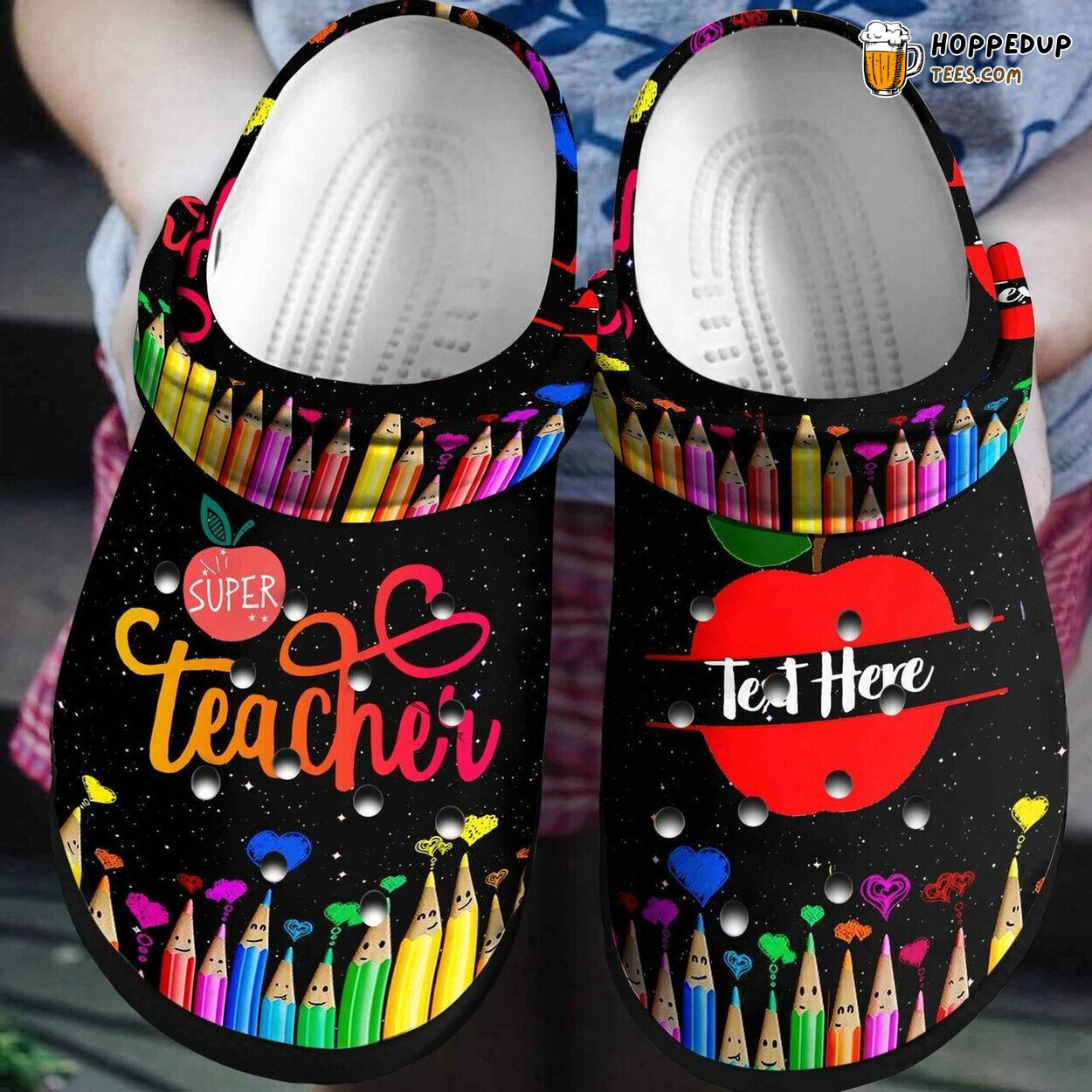 Super Teacher Crayon Pencils Custom Name Clog Shoes Unique Educators